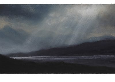 Passing Rays Near Achiltibuie, 15cm x 42cm, Pastel on Paper, 2017.